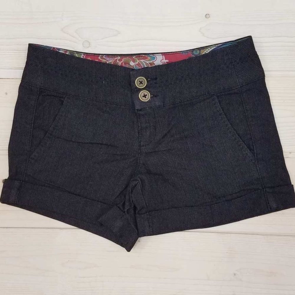 Two Button Cuffed Shorts Dark Denim